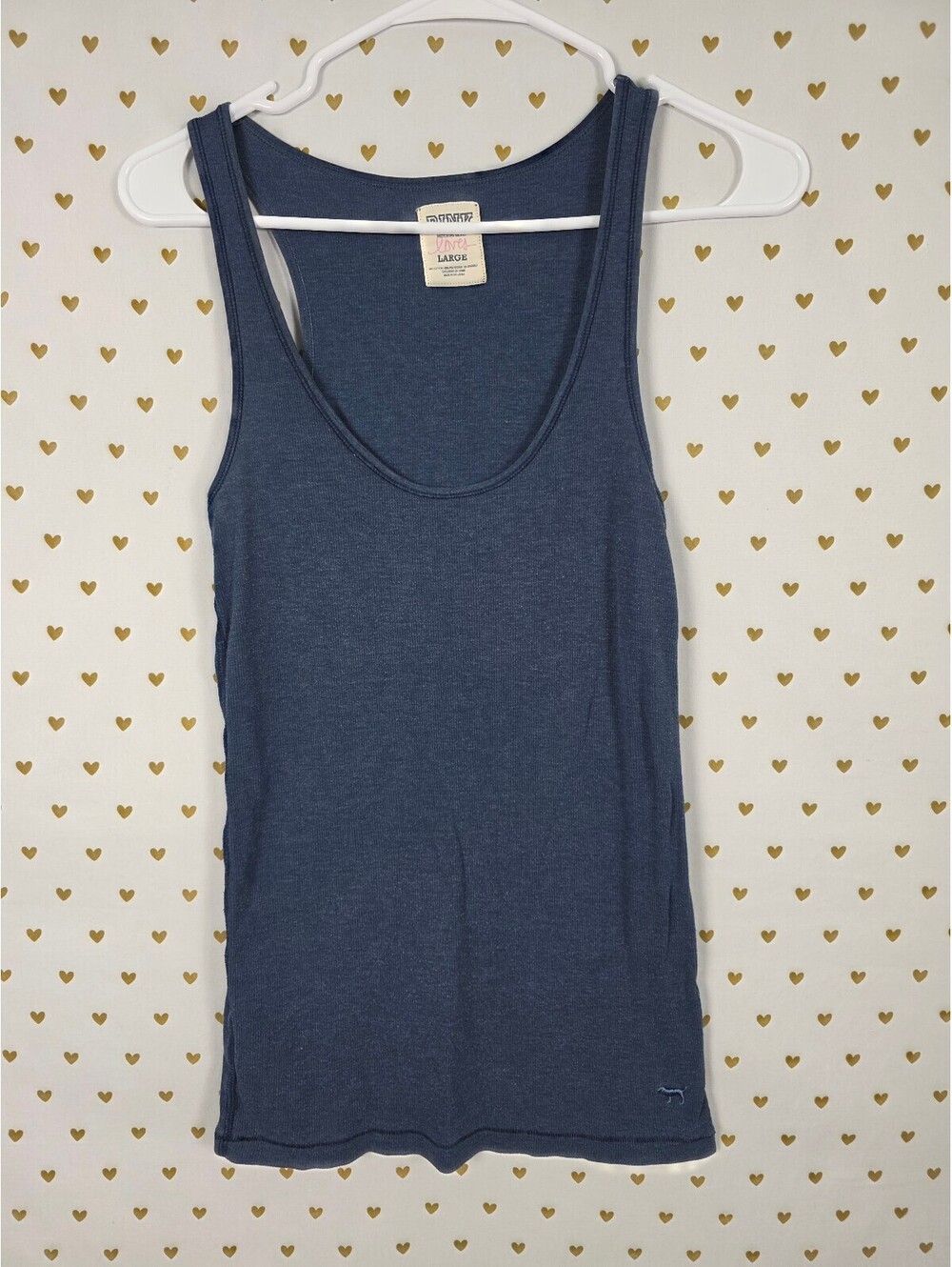 Victorias Secret PINK Vintage Ribbed Y2k Tank Top LARGE Blue